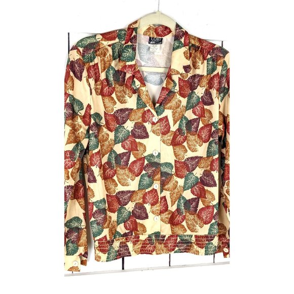 Vintage Lori of California brown beige autumn fall leaf print pullover blouse 8 - Picture 4 of 5